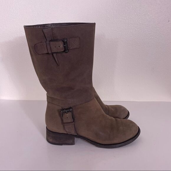 Cole Haan Taupe Leather Pull On Mid Calf Boots - Picture 1 of 8
